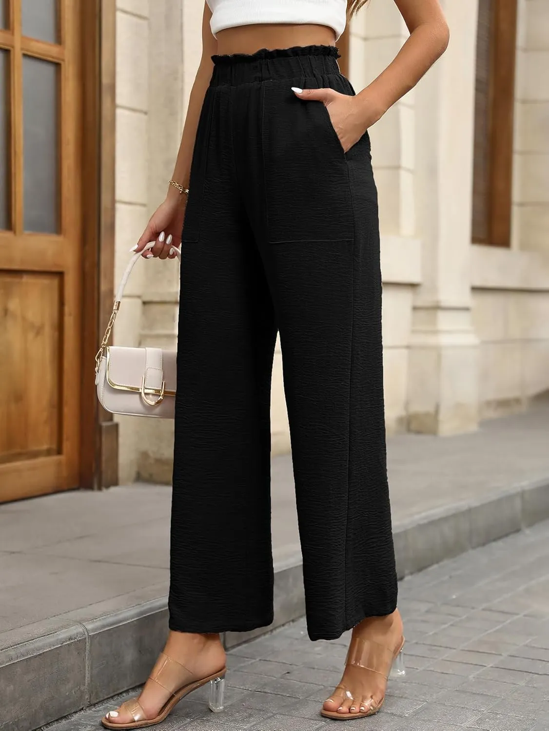 CORSKI Pants for Women Casual Wide Leg Pants Flowy High Waist Trousers Loose Palazzo with Pockets