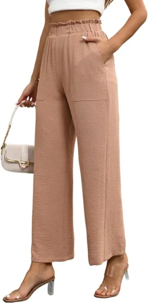 CORSKI Pants for Women Casual Wide Leg Pants Flowy High Waist Trousers Loose Palazzo with Pockets