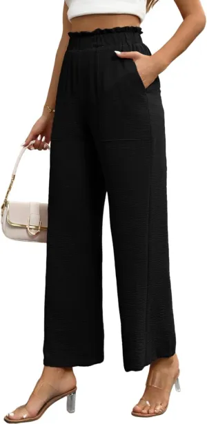 CORSKI Pants for Women Casual Wide Leg Pants Flowy High Waist Trousers Loose Palazzo with Pockets