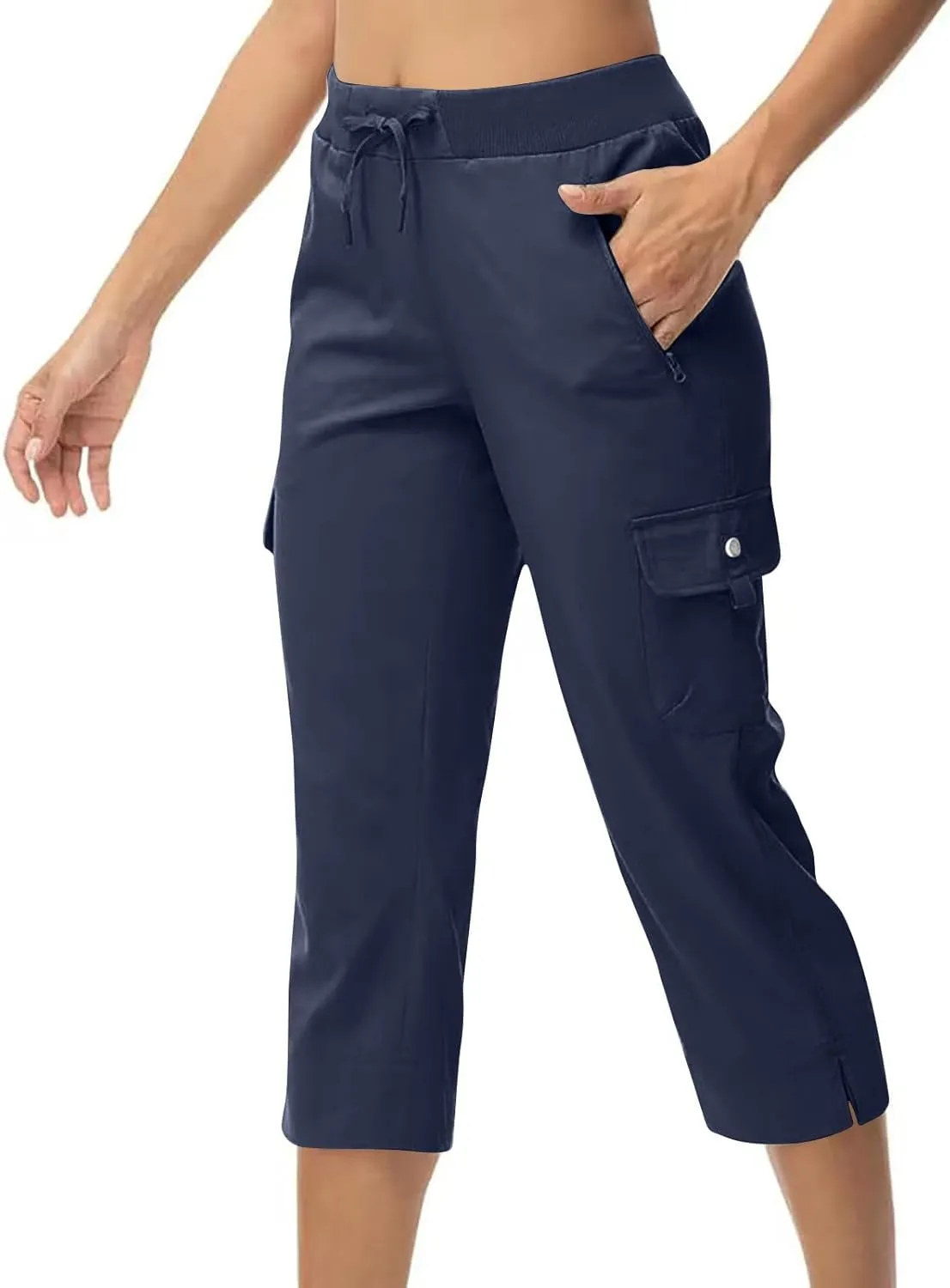 Cotton Capri Pants for Women High Waist Knee Length Cargo Pants Lightweight Trousers Summer Casual Cropped Pants