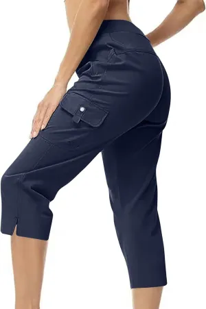 Cotton Capri Pants for Women High Waist Knee Length Cargo Pants Lightweight Trousers Summer Casual Cropped Pants