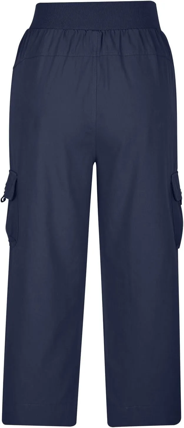 Cotton Capri Pants for Women High Waist Knee Length Cargo Pants Lightweight Trousers Summer Casual Cropped Pants