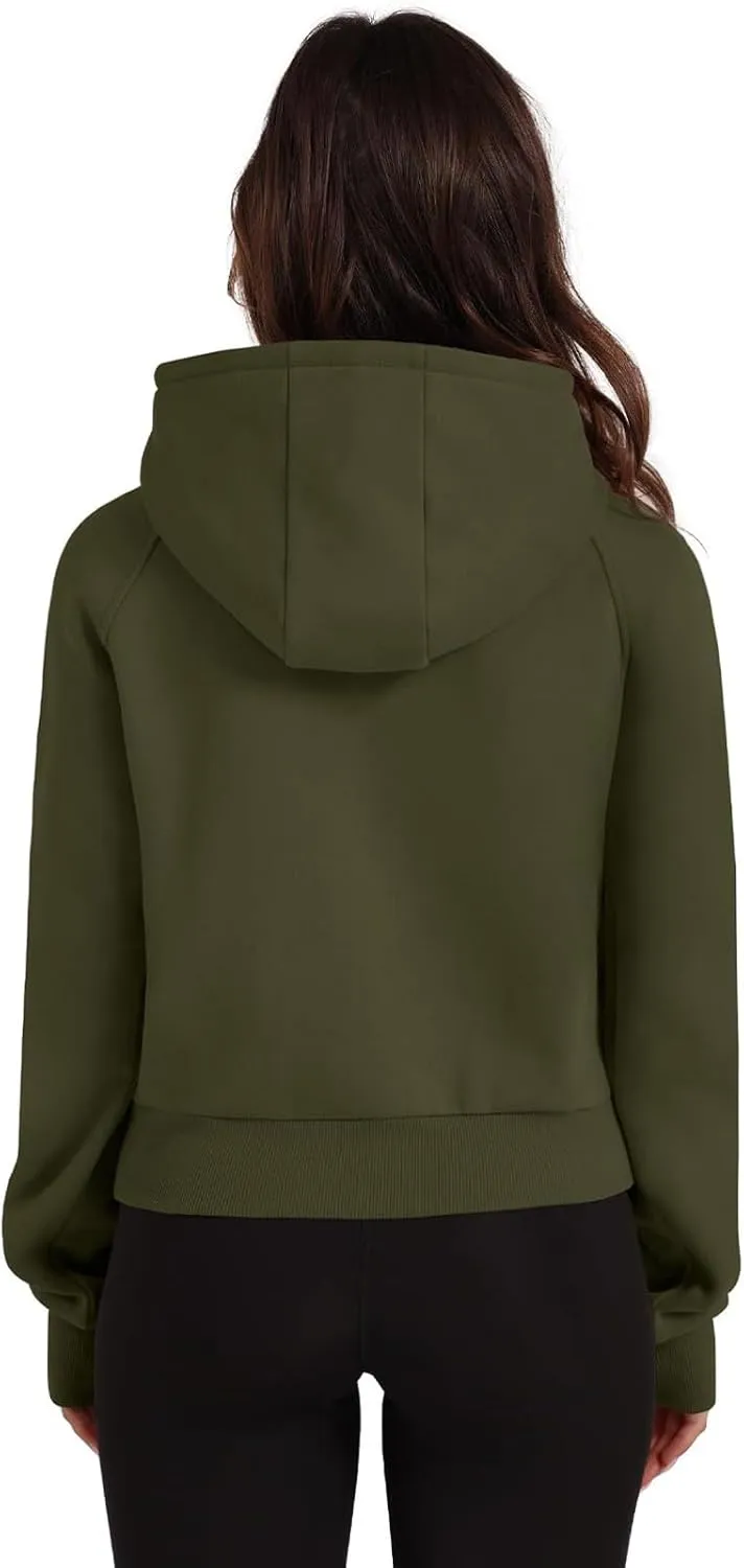 Cropped Zip Up Hoodie Women Oversized Sweatshirt with Thumb Holes 2024 Fall Outfits Y2k Fleece Jacket Winter Clothes
