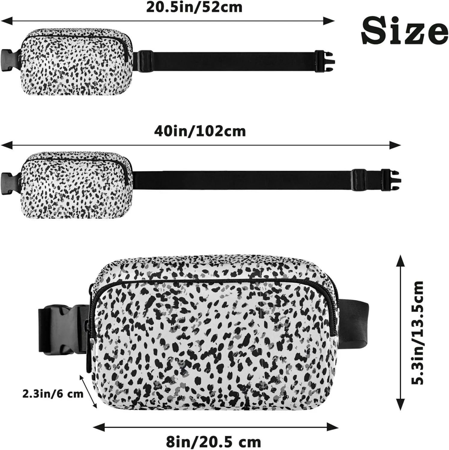 Custom Animal Print Black White Fanny Pack for Women Hip Pack Belt Pouch Waterproof Hiking Travel Waist Pack for Men