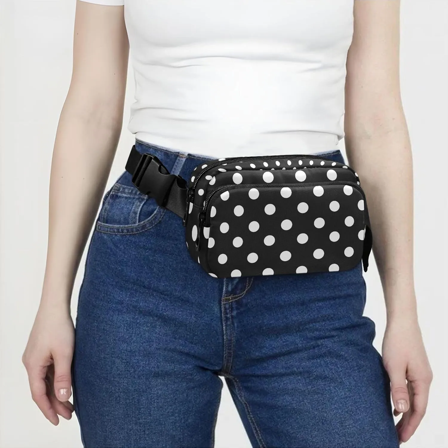 Custom Black White Dots Fanny Packs Women Waterproof Large Hip Belt Bag Colorful Crossbody Waist Pack