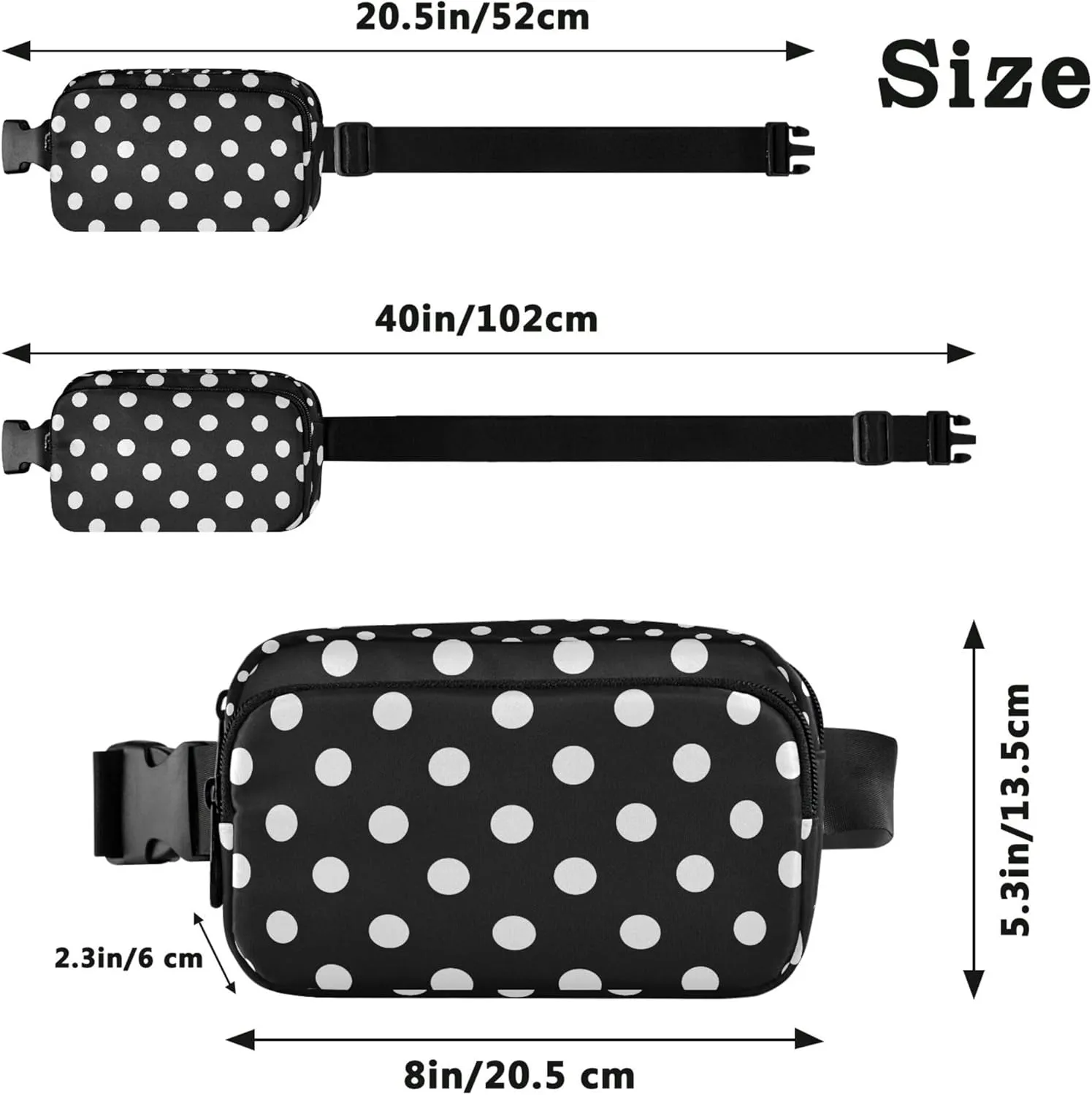 Custom Black White Dots Fanny Packs Women Waterproof Large Hip Belt Bag Colorful Crossbody Waist Pack
