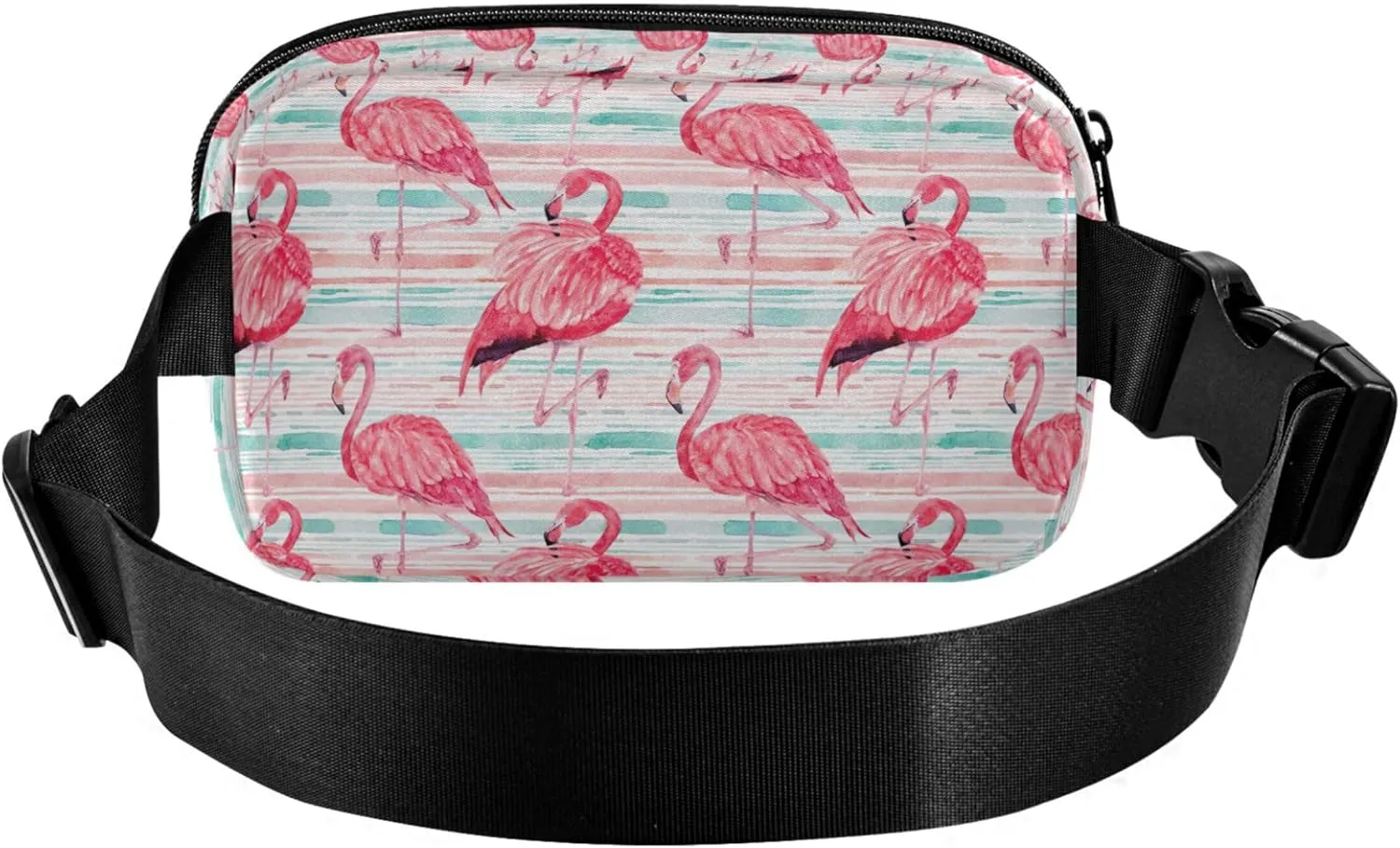 Custom Flamingos Watercolor Pink Women Fanny Pack Flower Hip Pack Belt Pouch Waterproof Travel Waist Pouch