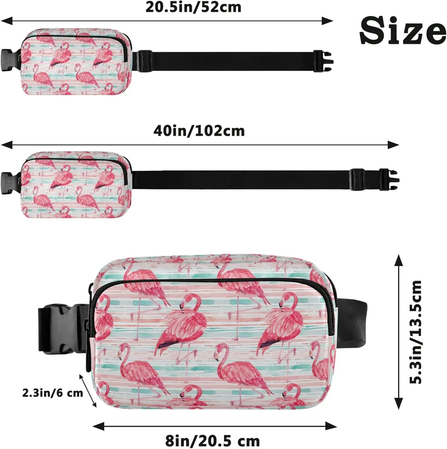 Custom Flamingos Watercolor Pink Women Fanny Pack Flower Hip Pack Belt Pouch Waterproof Travel Waist Pouch
