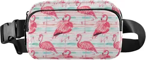 Custom Flamingos Watercolor Pink Women Fanny Pack Flower Hip Pack Belt Pouch Waterproof Travel Waist Pouch