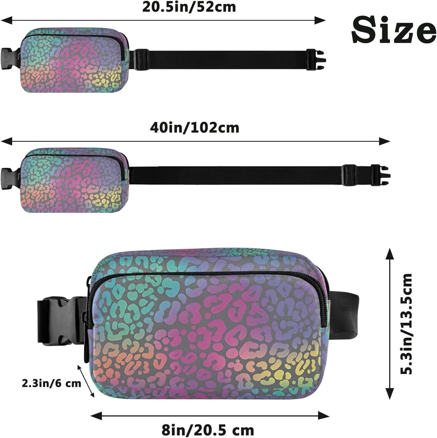 Custom Neon Leopard Rainbow Spotted Fanny Pack for Women Hiking Belt Bag Hip Pouch Waterproof Travel Waist Pack for Men