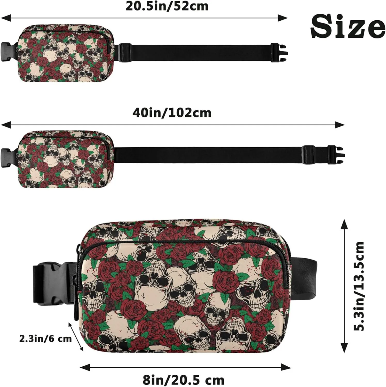 Customized Abstract Skull Rose Women Fanny Pack Hip Bag Belt Pouch Waterproof Bright Color Waist Bag for Women