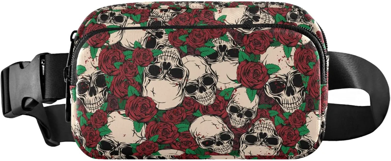 Customized Abstract Skull Rose Women Fanny Pack Hip Bag Belt Pouch Waterproof Bright Color Waist Bag for Women