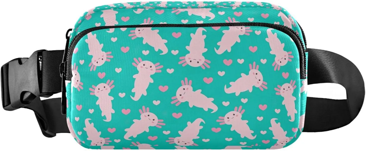 Cute Cartoon Axolotl Fanny Pack for Women Anti Theft Belt Bag Waterproof Festival Waist Pouch for Women