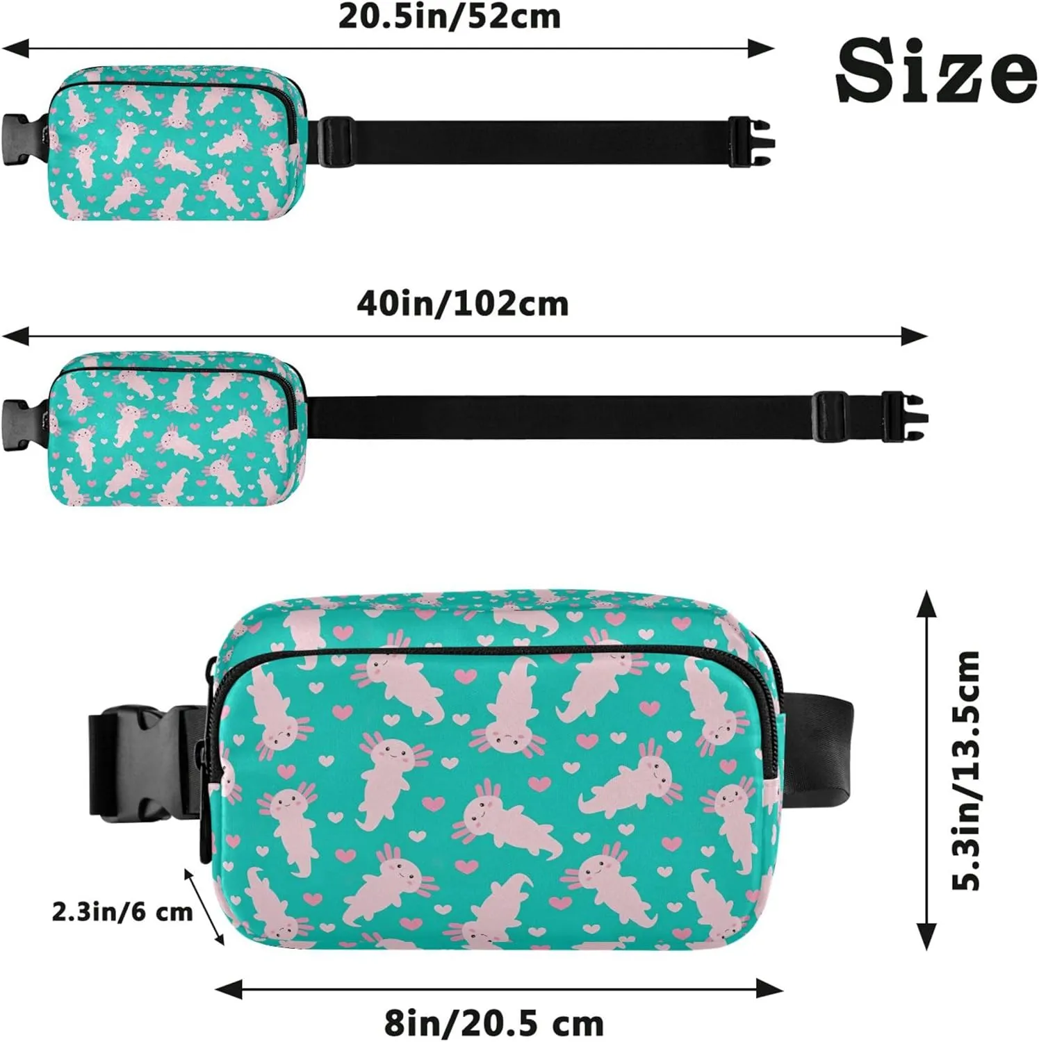 Cute Cartoon Axolotl Fanny Pack for Women Anti Theft Belt Bag Waterproof Festival Waist Pouch for Women