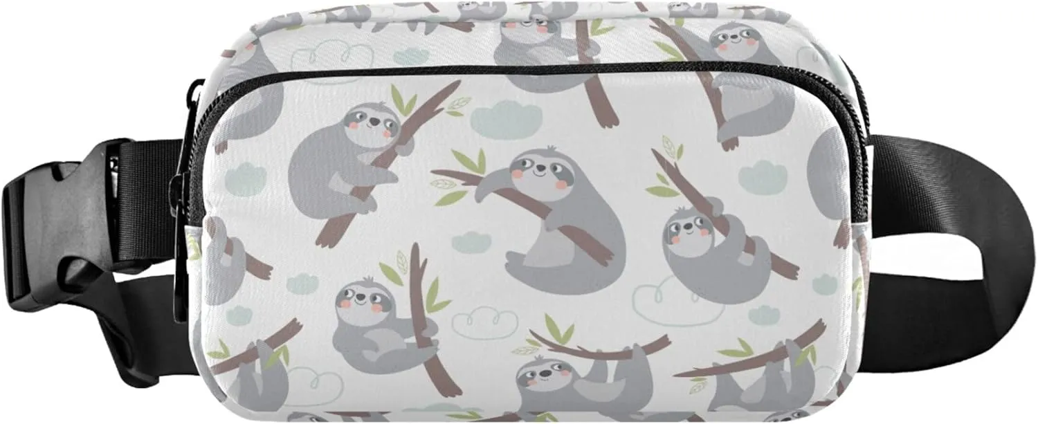 Cute Cartoon Sloth Print Waterproof Fanny Packs Women Hip Pouch Belt Bag Neon Cross Body Waist Pack