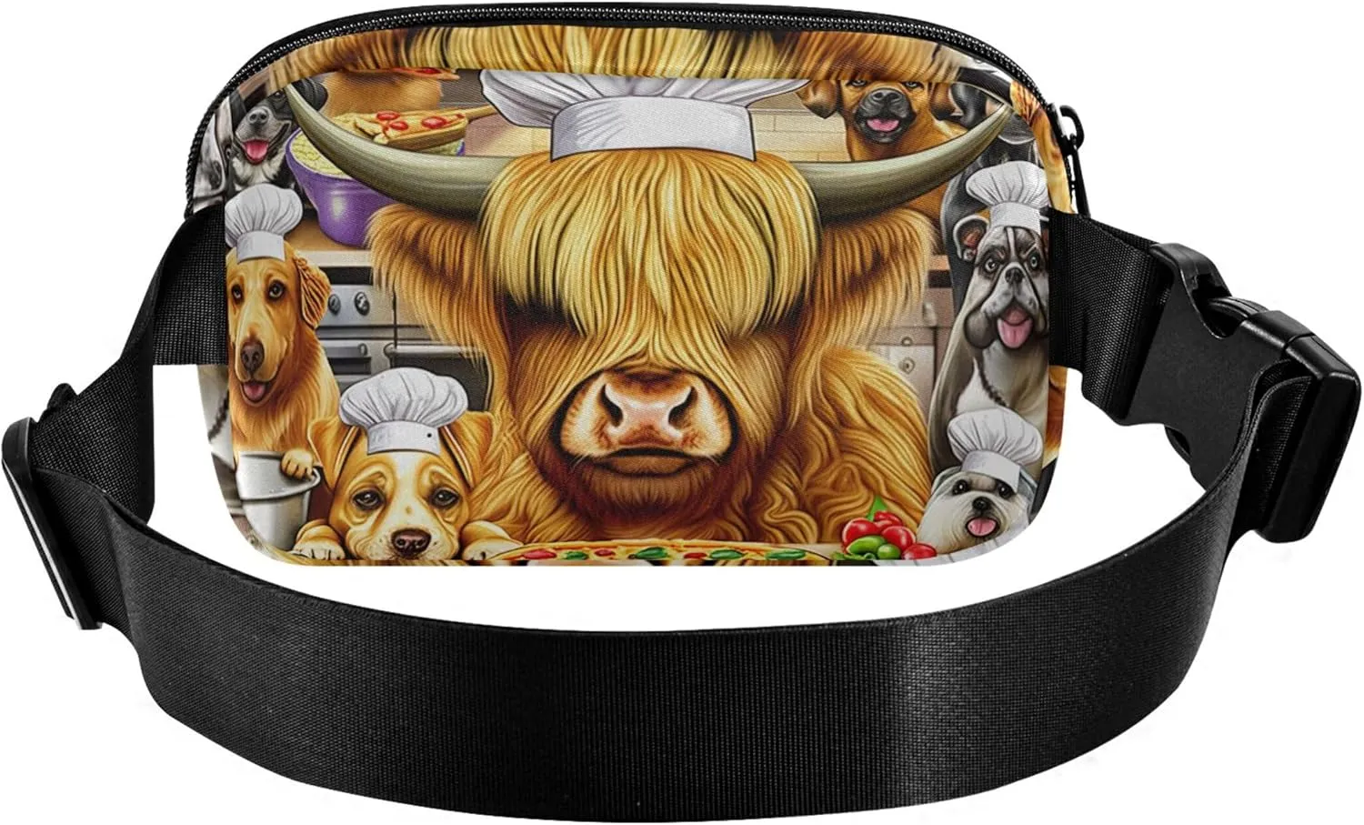 Cute Highland Cow Chef Animals Fanny Pack for Women Hip Pouch Belt Bag Waterproof Neon Waist Pouches for Men