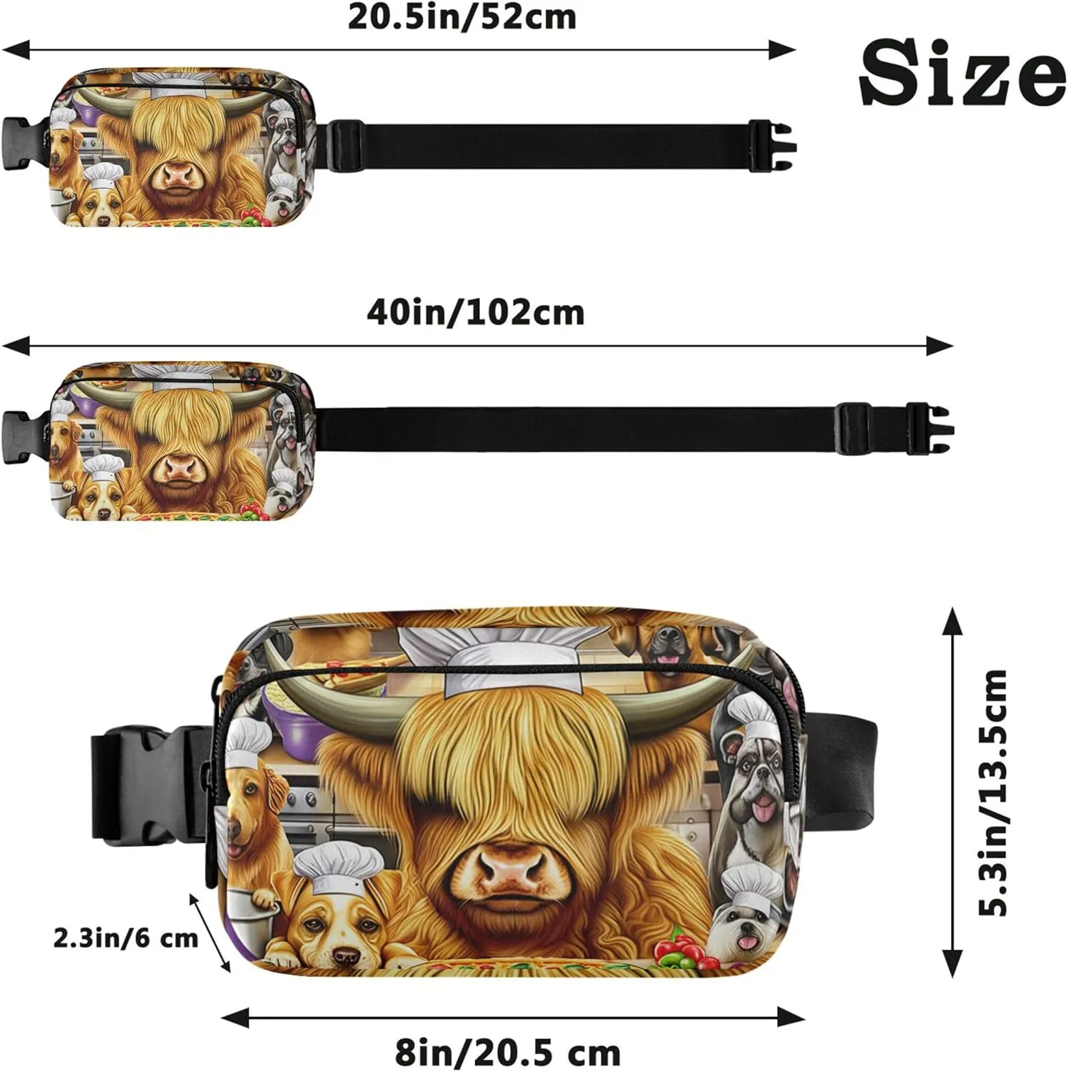 Cute Highland Cow Chef Animals Fanny Pack for Women Hip Pouch Belt Bag Waterproof Neon Waist Pouches for Men