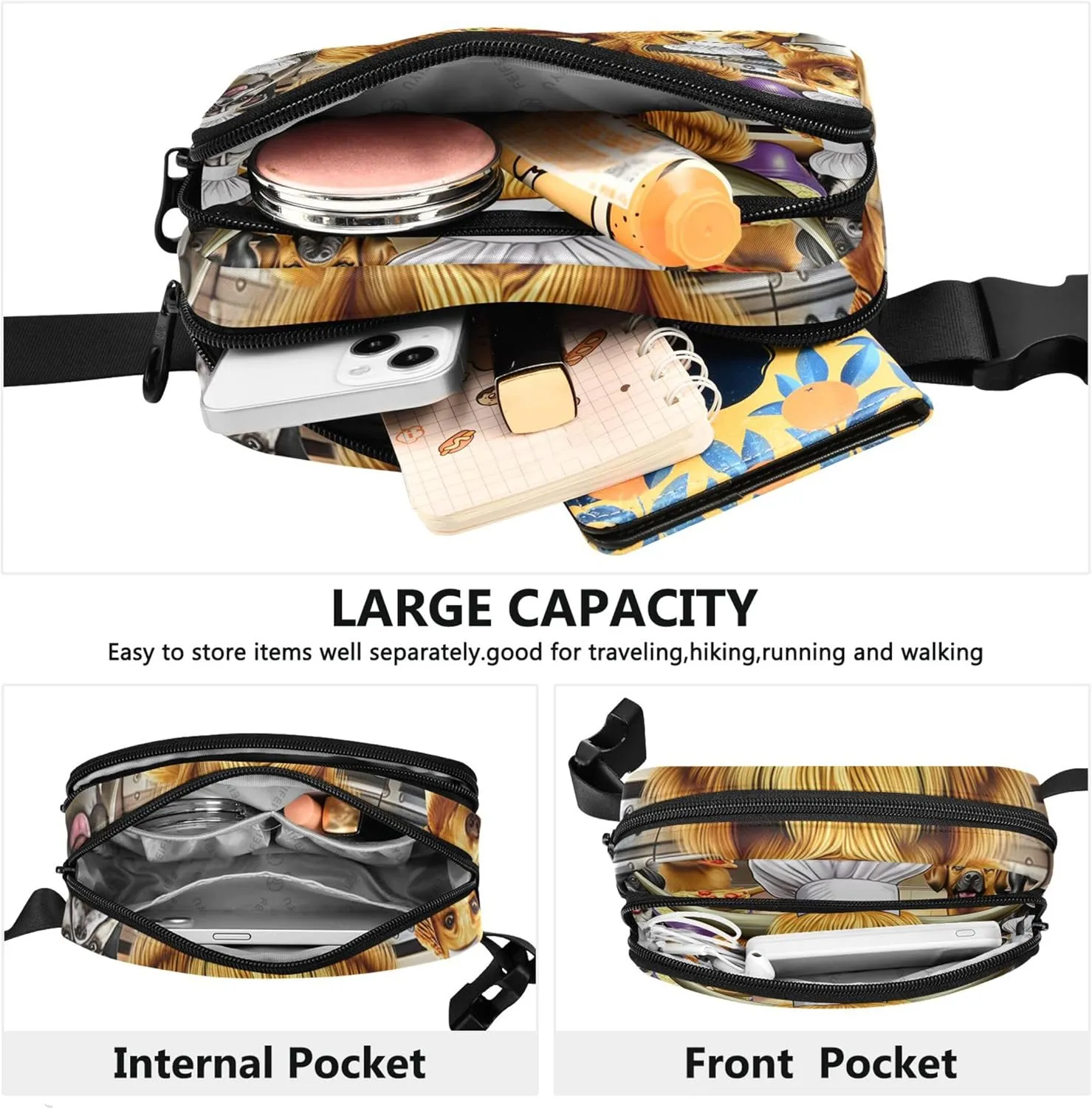 Cute Highland Cow Chef Animals Fanny Pack for Women Hip Pouch Belt Bag Waterproof Neon Waist Pouches for Men