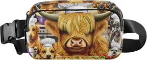 Cute Highland Cow Chef Animals Fanny Pack for Women Hip Pouch Belt Bag Waterproof Neon Waist Pouches for Men