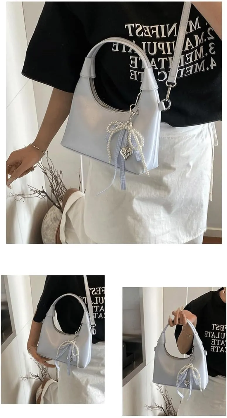 Cute Purse Small Hobo Bag Bow Pearl Charm Y2k Mini Purses Retro Classic Elegance Luxurious and Vintage Handbag