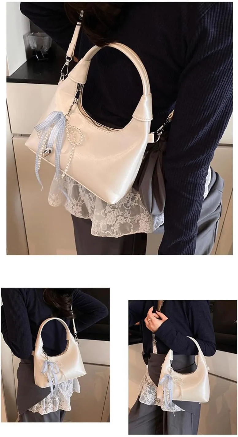 Cute Purse Small Hobo Bag Bow Pearl Charm Y2k Mini Purses Retro Classic Elegance Luxurious and Vintage Handbag