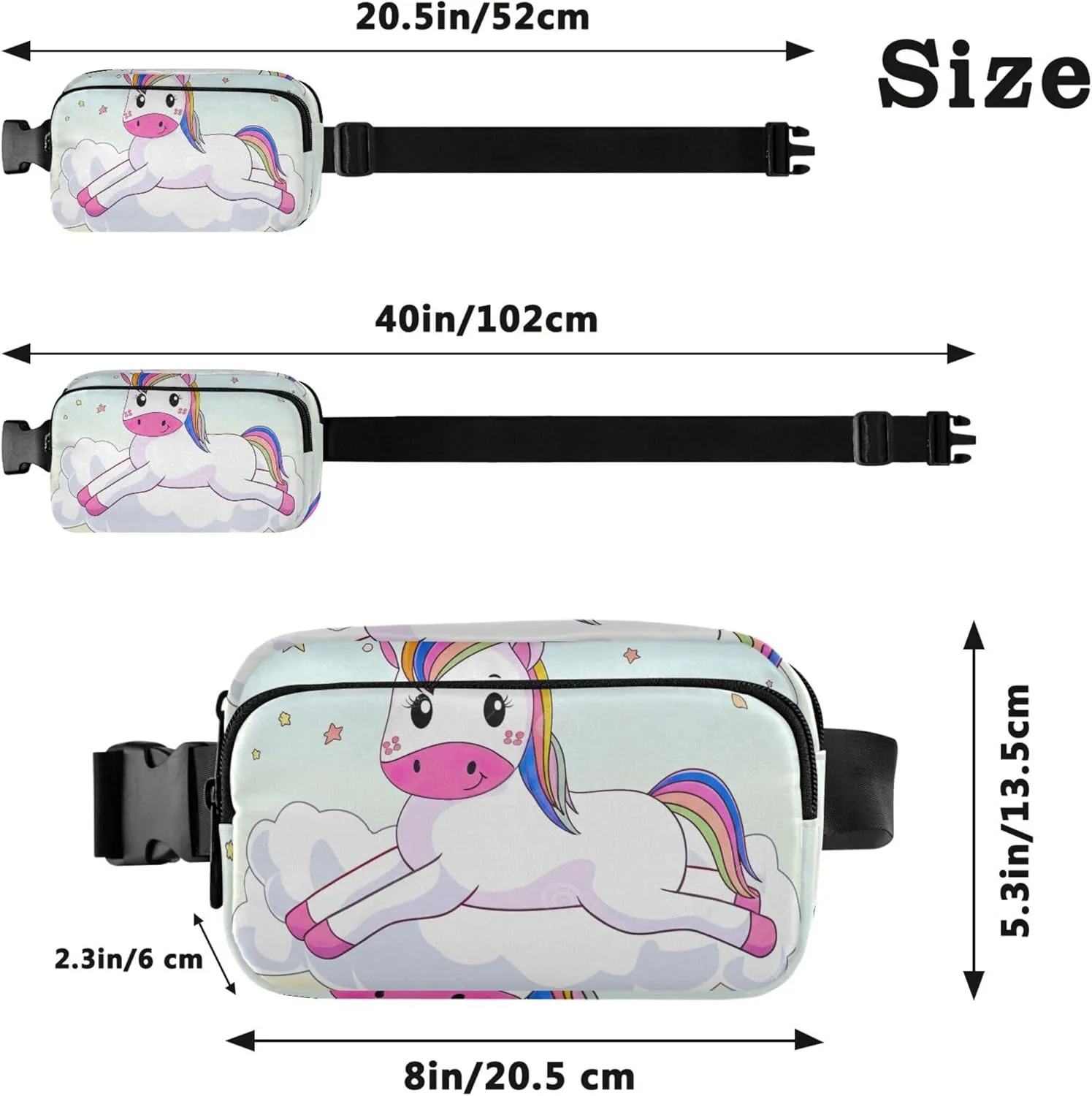 Cute Unicorn Sky Cloud Fanny Packs Women Waterproof Large Hip Belt Bag Cute Waist Purse for Women