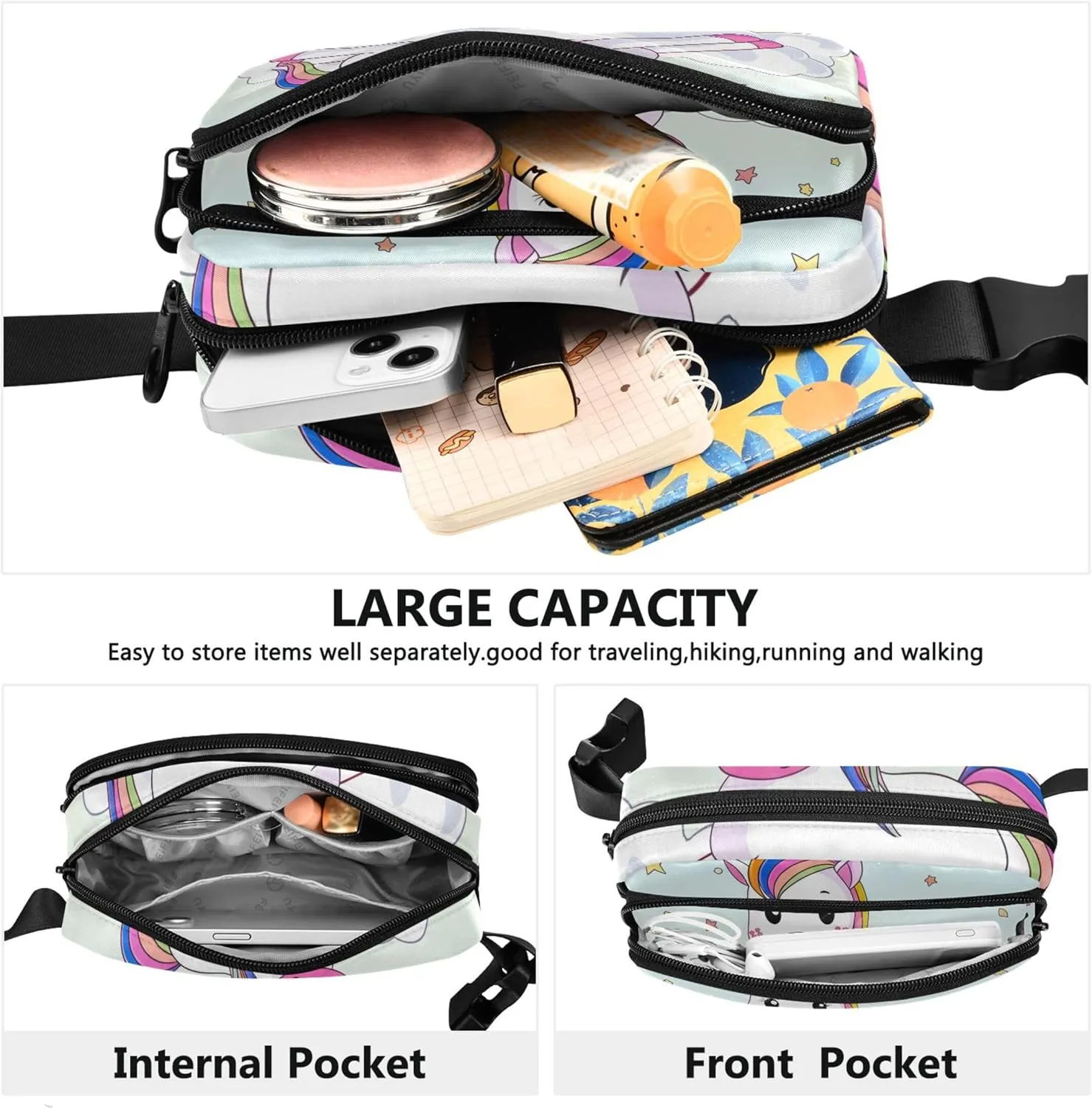 Cute Unicorn Sky Cloud Fanny Packs Women Waterproof Large Hip Belt Bag Cute Waist Purse for Women