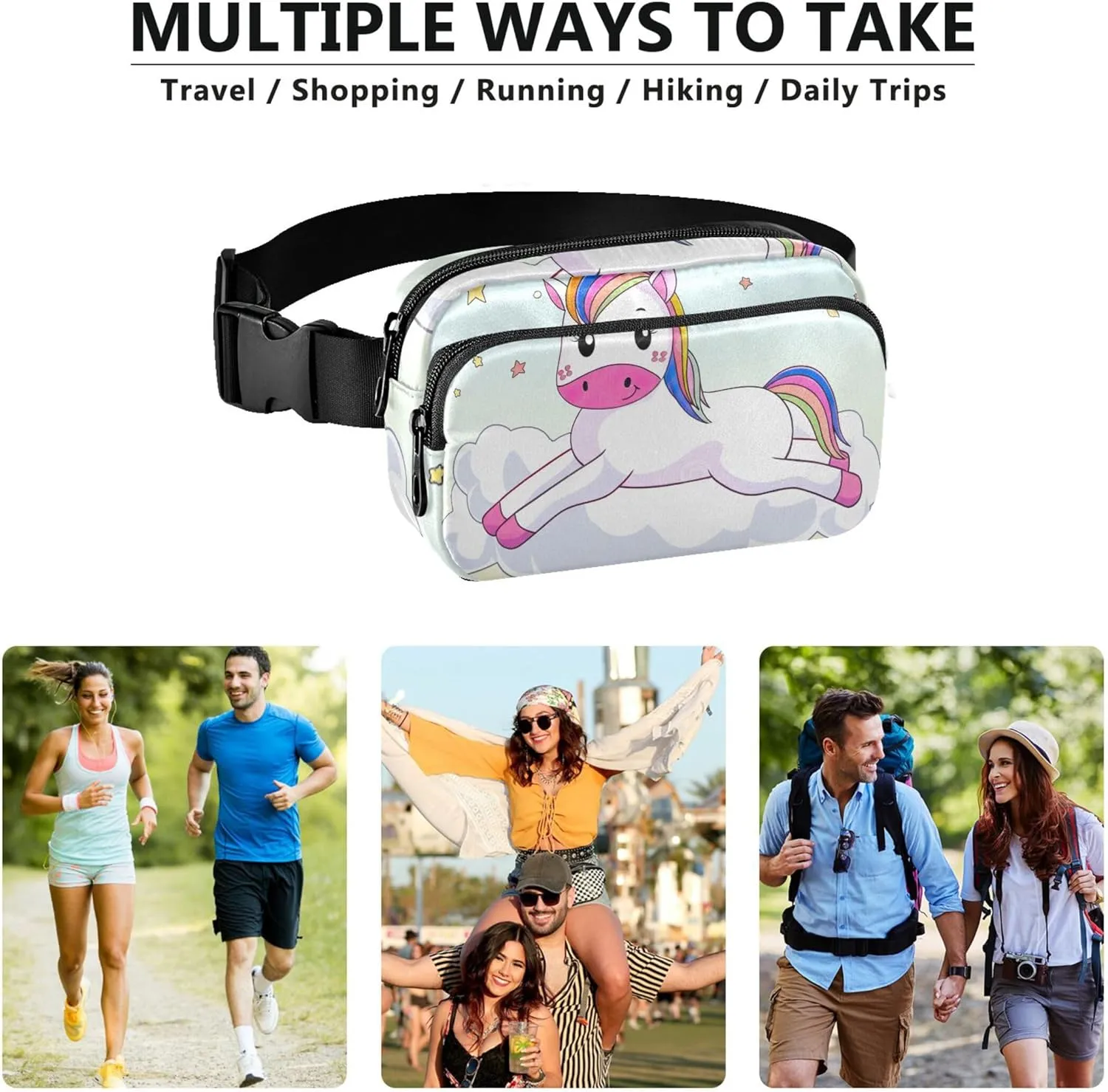 Cute Unicorn Sky Cloud Fanny Packs Women Waterproof Large Hip Belt Bag Cute Waist Purse for Women