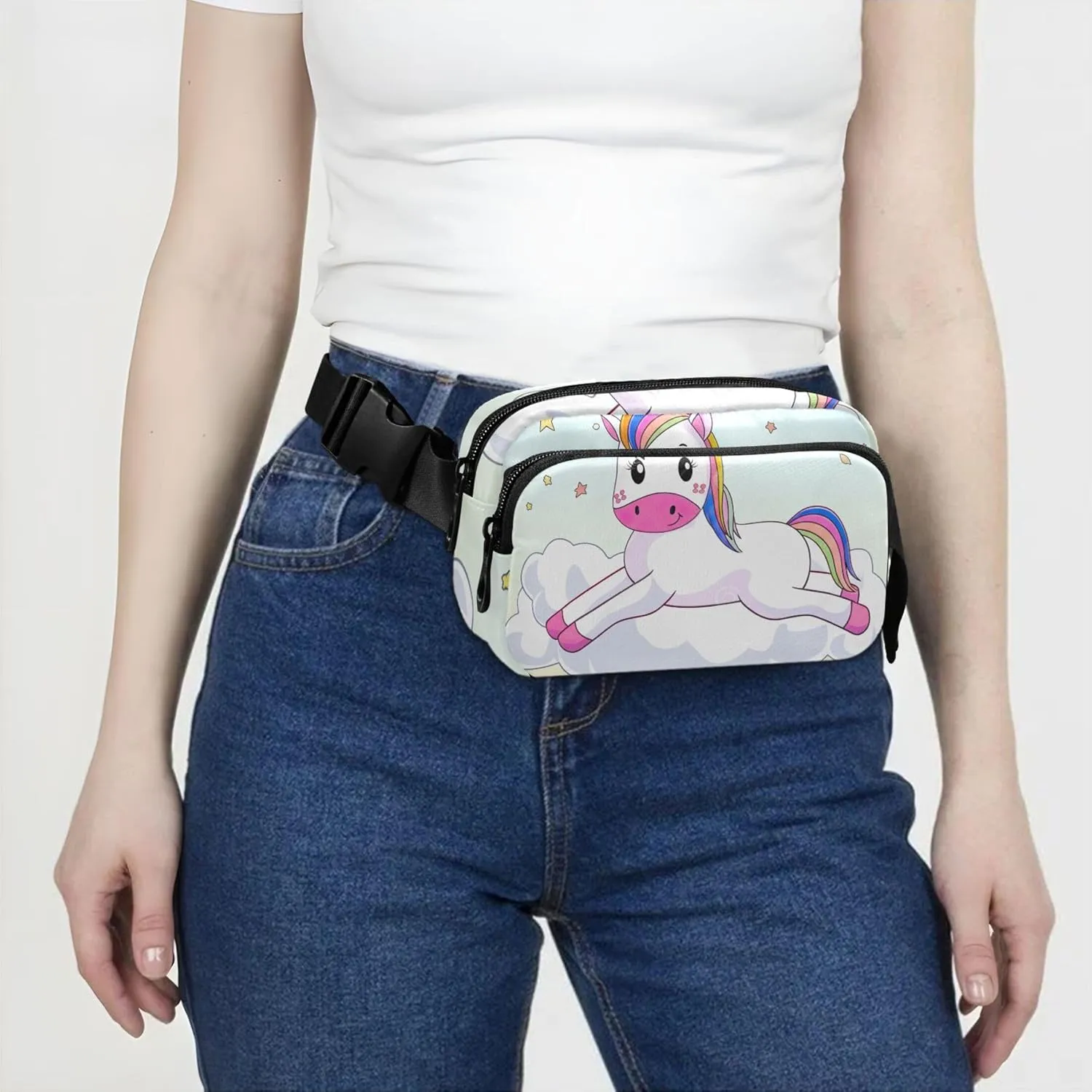 Cute Unicorn Sky Cloud Fanny Packs Women Waterproof Large Hip Belt Bag Cute Waist Purse for Women