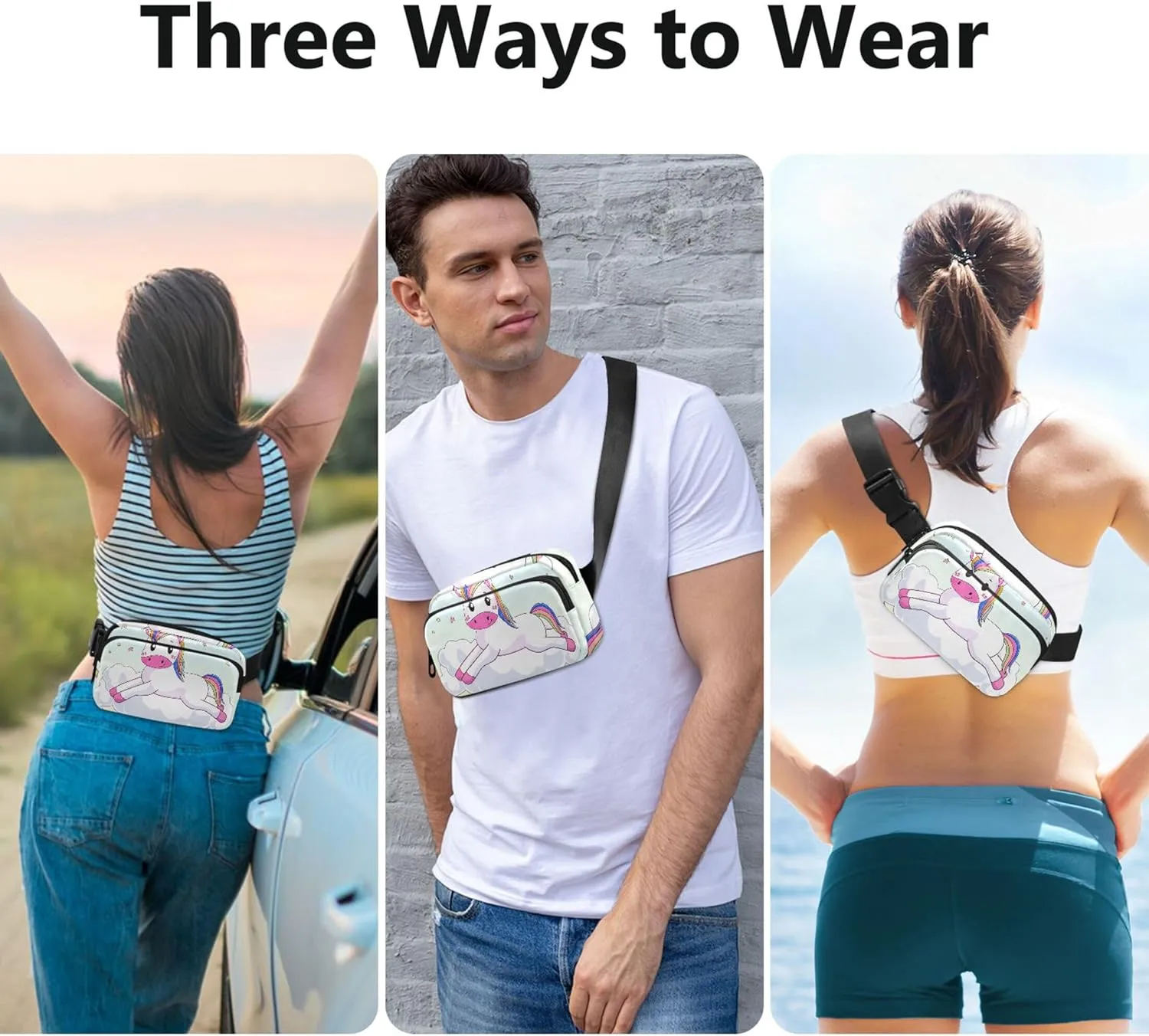 Cute Unicorn Sky Cloud Fanny Packs Women Waterproof Large Hip Belt Bag Cute Waist Purse for Women