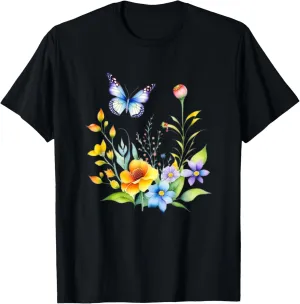 Cute Wildflowers Boho Aesthetics Vintage Watercolor Florals T-Shirt