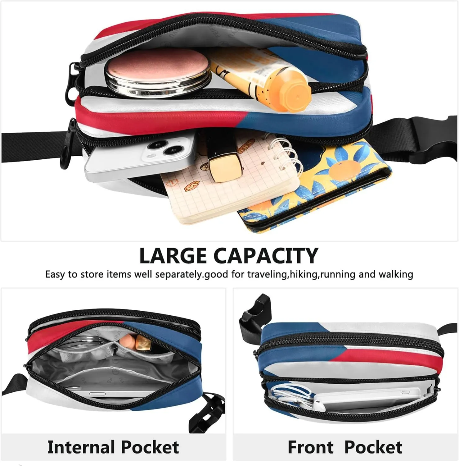 Czech Republic Flag Waterproof Womens Fanny Pack Anti Theft Belt Bag Designer Travel Waist Pack for Men