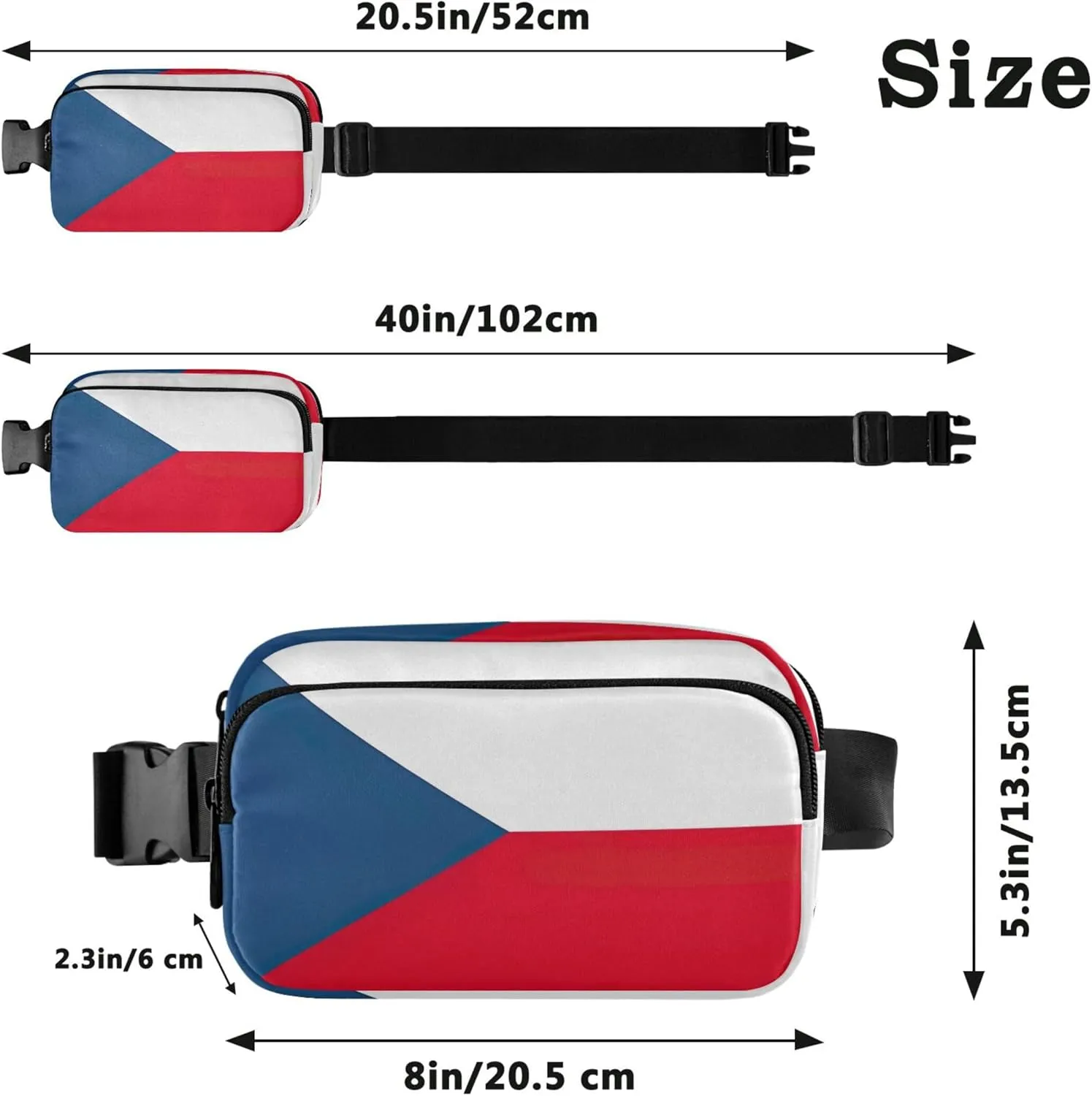 Czech Republic Flag Waterproof Womens Fanny Pack Anti Theft Belt Bag Designer Travel Waist Pack for Men
