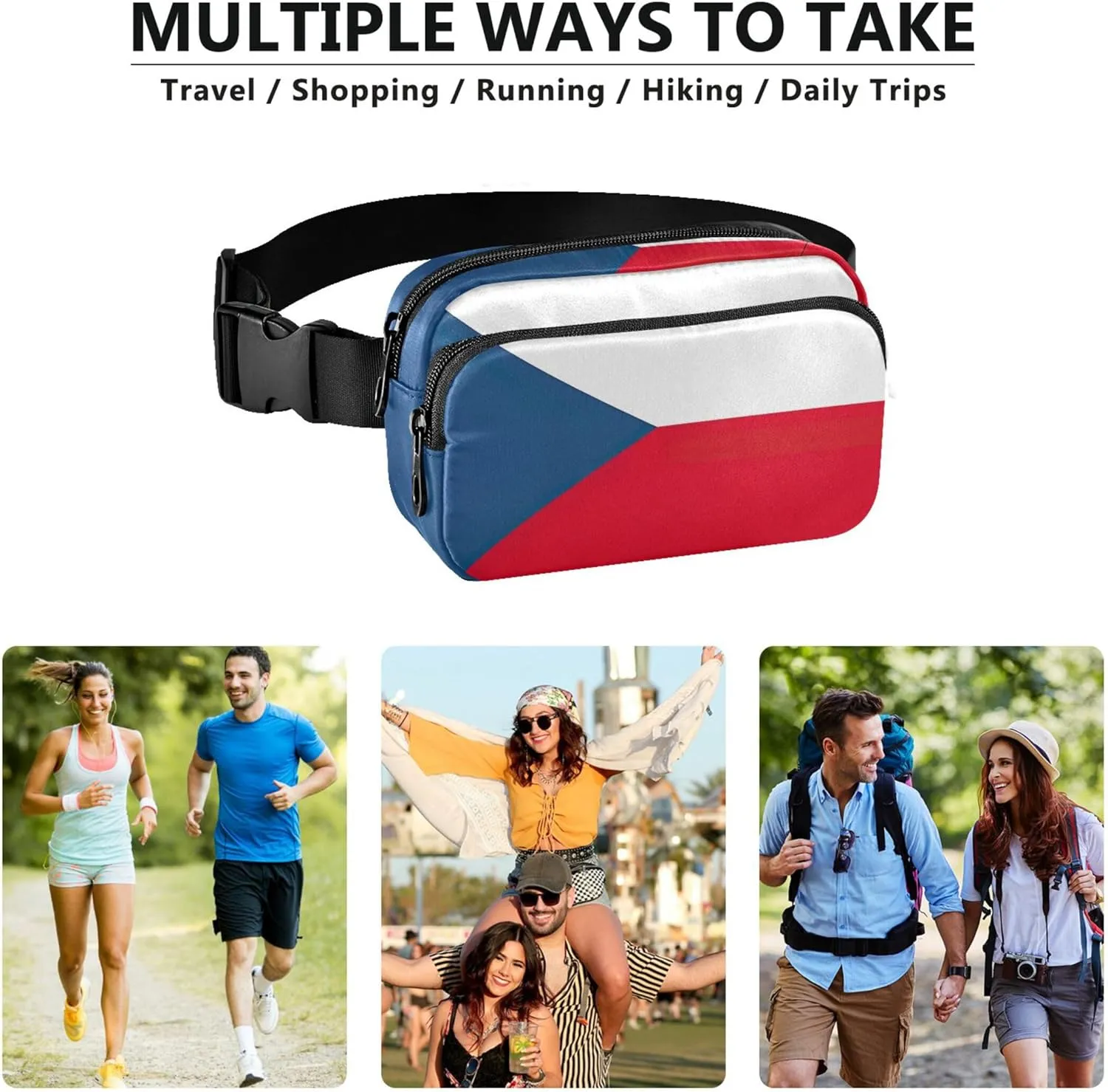 Czech Republic Flag Waterproof Womens Fanny Pack Anti Theft Belt Bag Designer Travel Waist Pack for Men