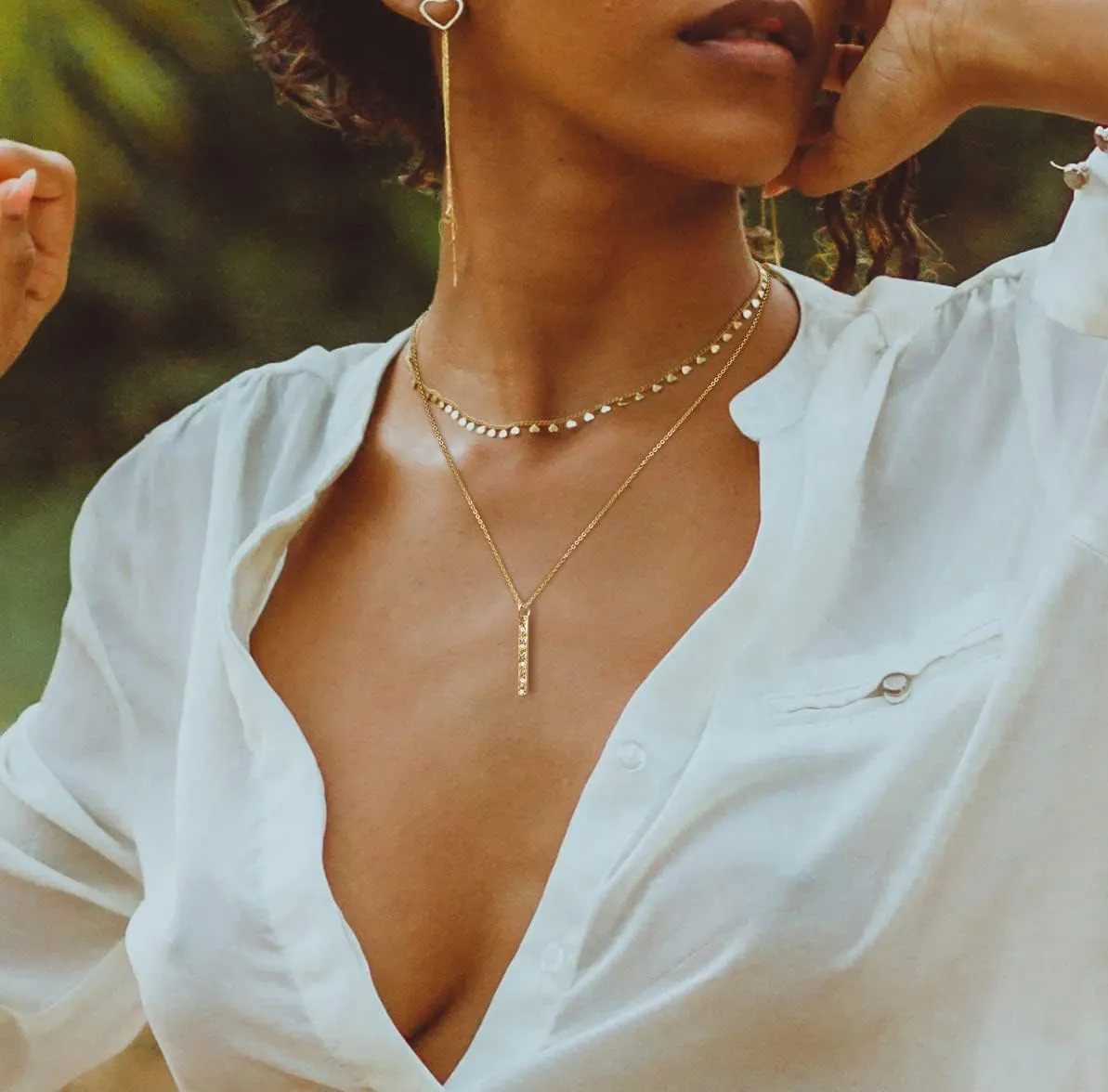 Dainty Gold Bar Necklace 14K Gold Plated Tiny Bar Pendant Necklaces Small Coin Choker Necklace for Women