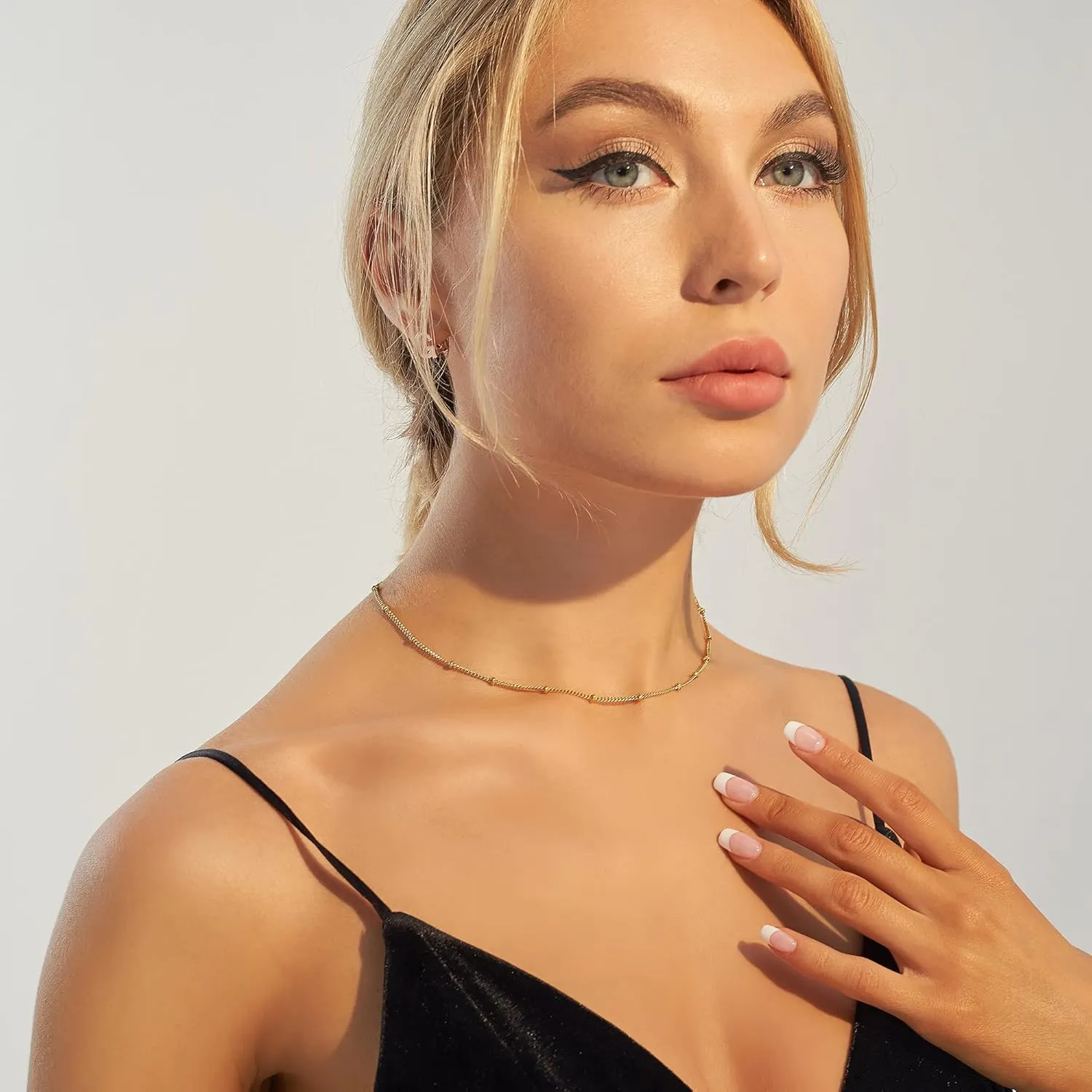 Dainty Gold Layered Bar Neckalce Moon Pendant Lariat Y Necklace 14K Gold Simple Necklace for Women