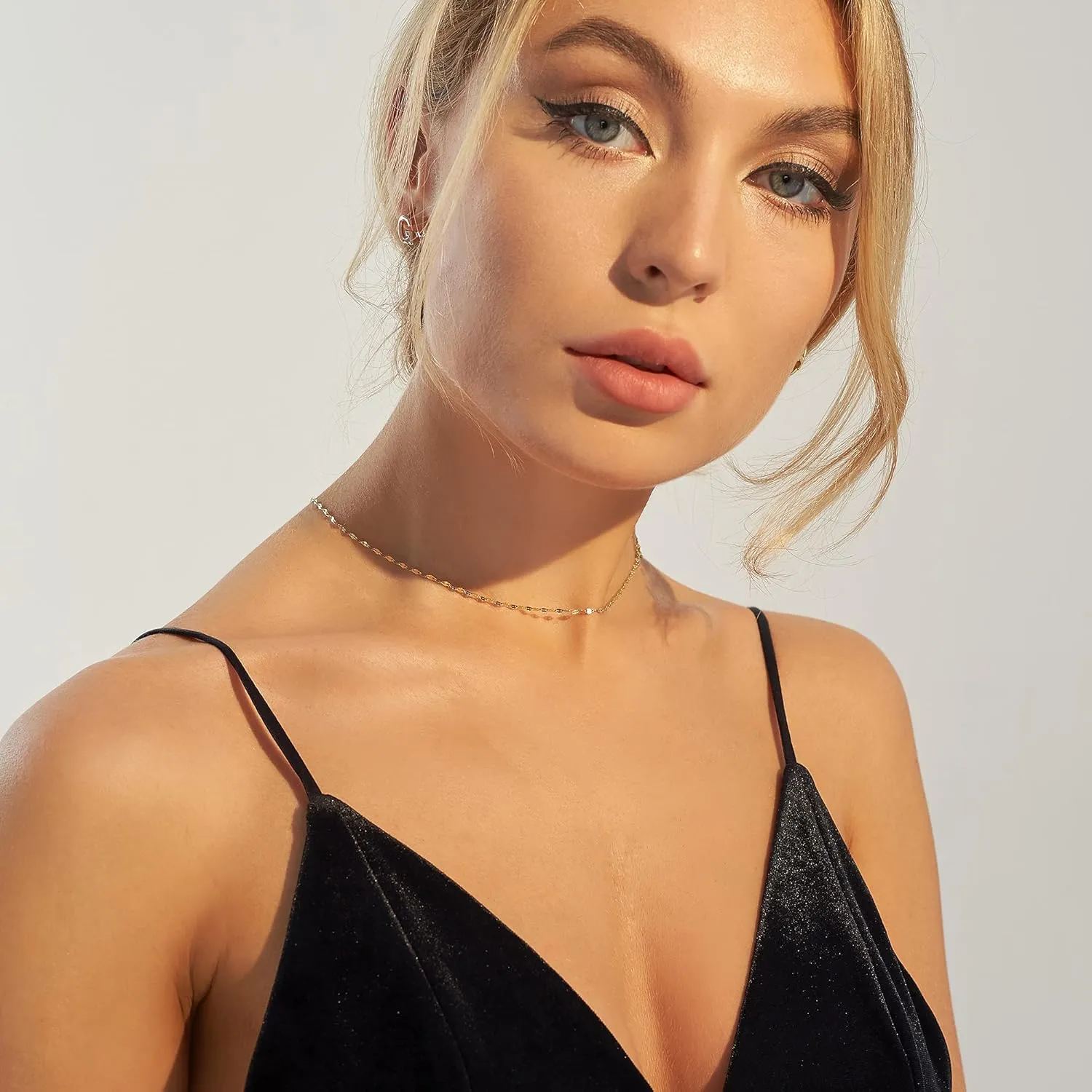 Dainty Gold Layered Bar Neckalce Moon Pendant Lariat Y Necklace 14K Gold Simple Necklace for Women