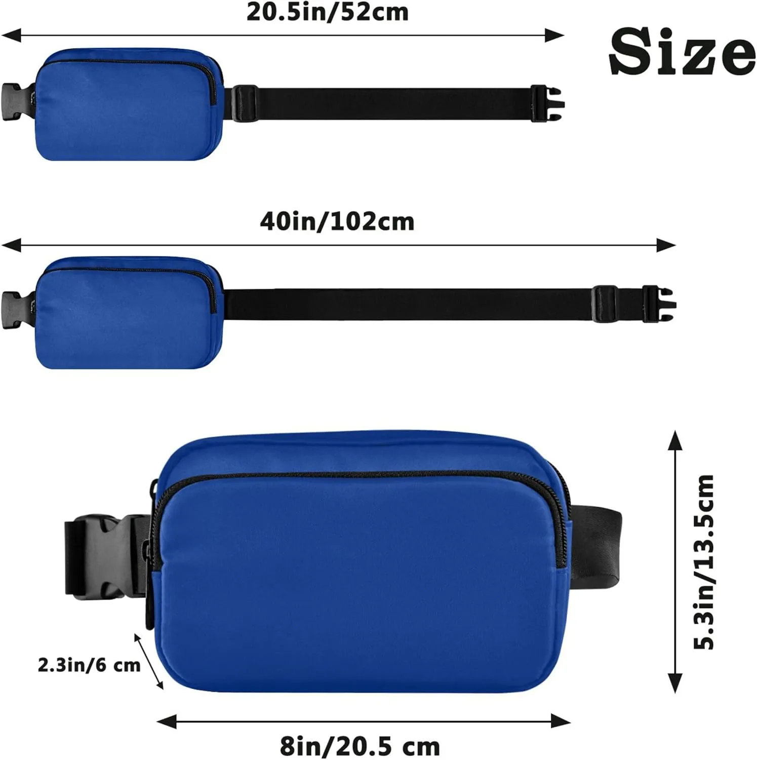 Dark Powder Blue Waterproof Fanny Pack for Women Hip Bag Belt Pouch Funky Travel Waist Pack for Men