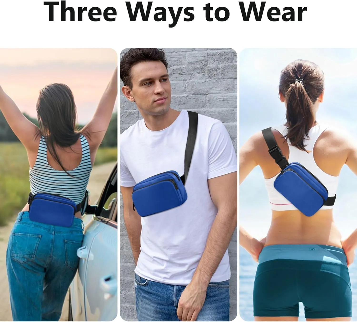 Dark Powder Blue Waterproof Fanny Pack for Women Hip Bag Belt Pouch Funky Travel Waist Pack for Men