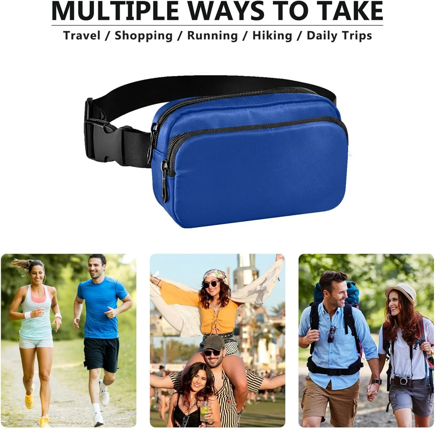 Dark Powder Blue Waterproof Fanny Pack for Women Hip Bag Belt Pouch Funky Travel Waist Pack for Men