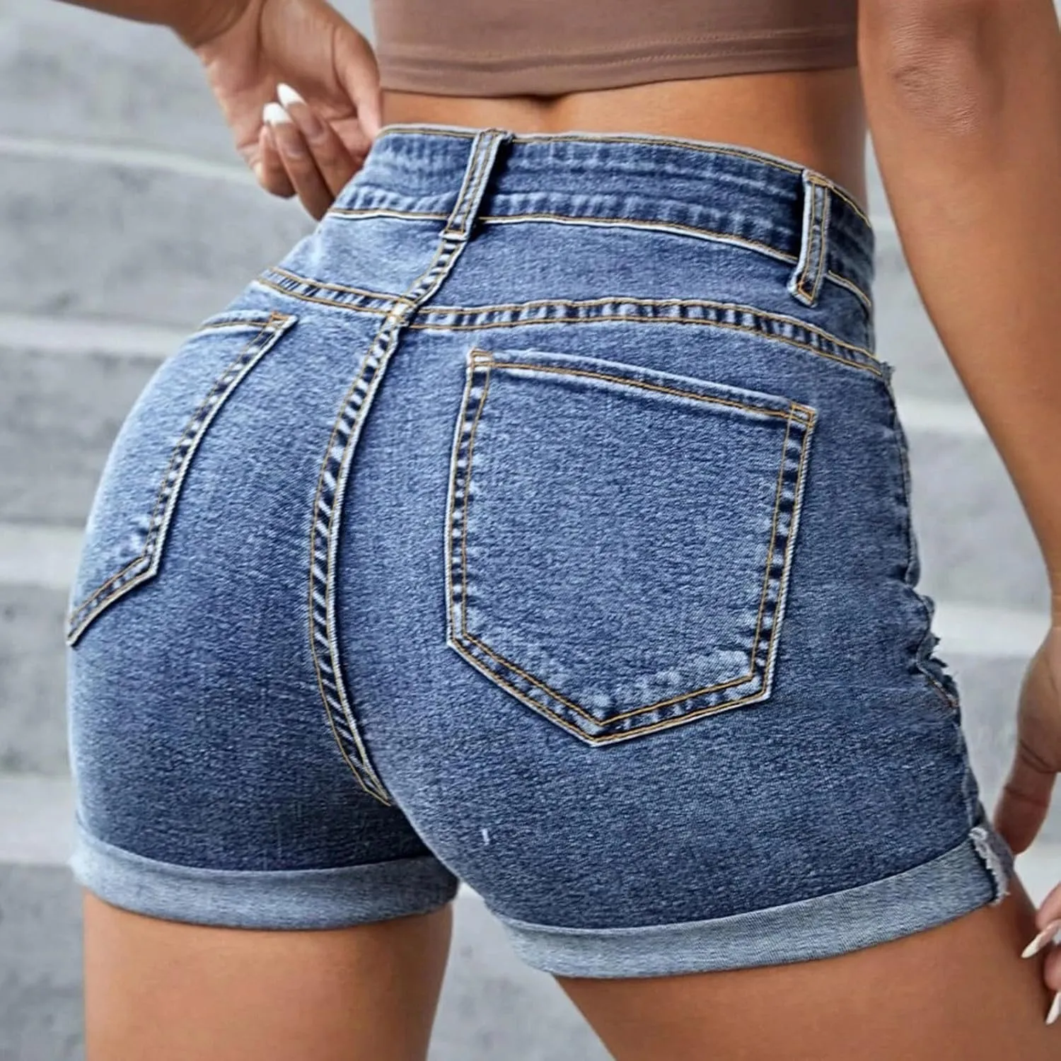 Denim Shorts for Women High Waisted Trendy 2025 Ripped Jean Shorts Girls Casual Summer Stretchy Folded Hem Hot Shorts