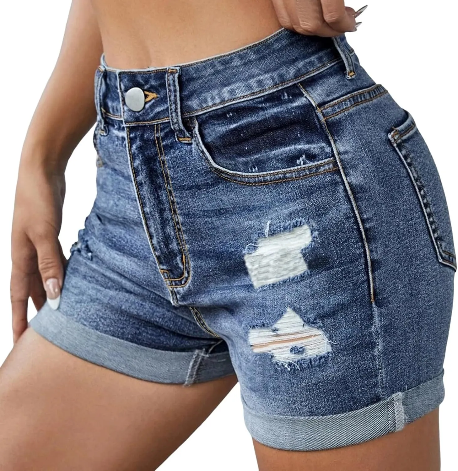 Denim Shorts for Women High Waisted Trendy 2025 Ripped Jean Shorts Girls Casual Summer Stretchy Folded Hem Hot Shorts