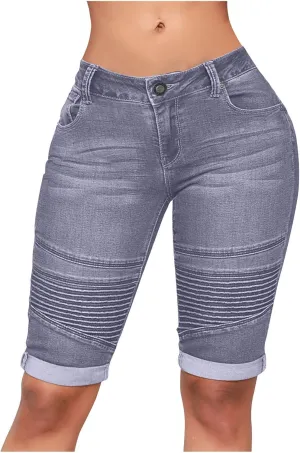 Denim Shorts for Women Summer Fashion High Waisted Elastic Skinny Cuffed 5 inch Shorts Jeans Casual Work Shorts