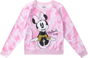 Disney Minnie Mouse Girls Fleece Long Sleeve Pullover Sweatshirt for Big Kids