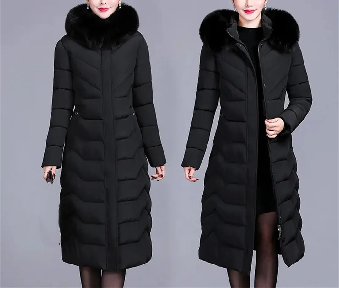 Down Cotton Padded Coat For Women Long Hooded Collar Parkas Middle-Aged Elderly Mother Winter Jacket