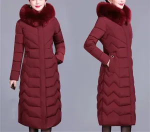 Down Cotton Padded Coat For Women Long Hooded Collar Parkas Middle-Aged Elderly Mother Winter Jacket