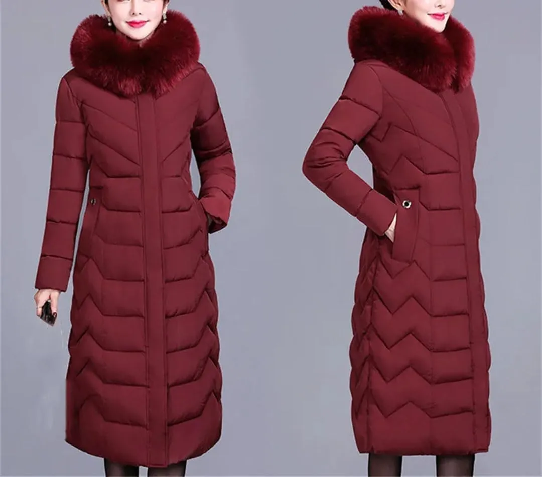 Down Cotton Padded Coat For Women Long Hooded Collar Parkas Middle-Aged Elderly Mother Winter Jacket