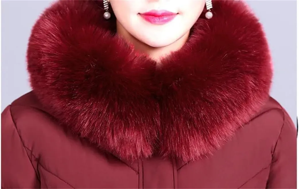 Down Cotton Padded Coat For Women Long Hooded Collar Parkas Middle-Aged Elderly Mother Winter Jacket