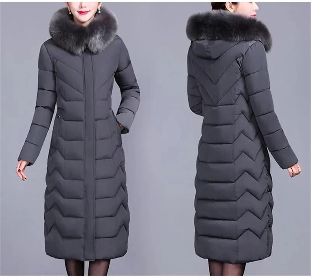 Down Cotton Padded Coat For Women Long Hooded Collar Parkas Middle-Aged Elderly Mother Winter Jacket