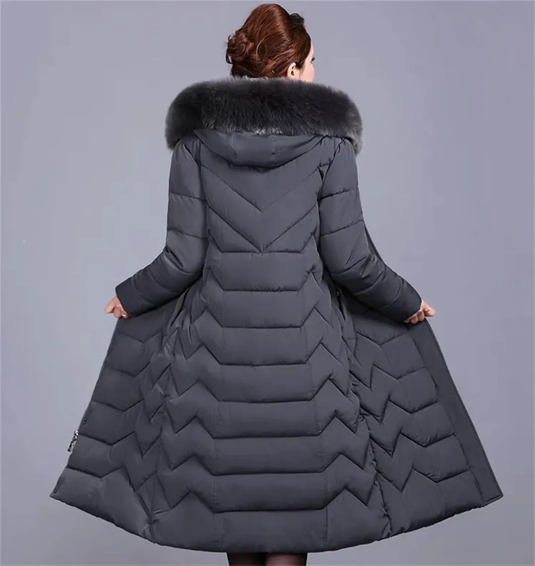 Down Cotton Padded Coat For Women Long Hooded Collar Parkas Middle-Aged Elderly Mother Winter Jacket
